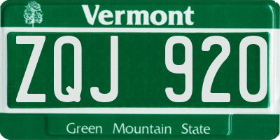 VT license plate ZQJ920