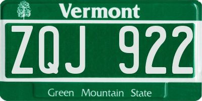 VT license plate ZQJ922
