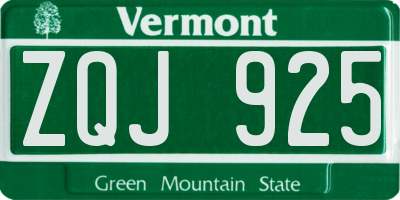 VT license plate ZQJ925