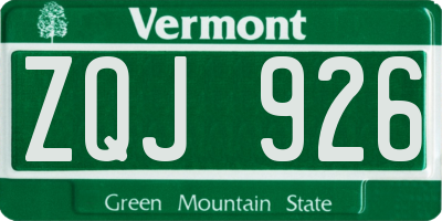 VT license plate ZQJ926
