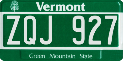 VT license plate ZQJ927