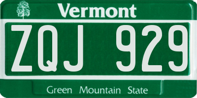 VT license plate ZQJ929