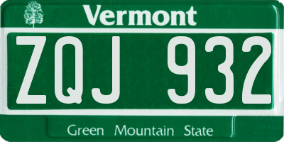 VT license plate ZQJ932