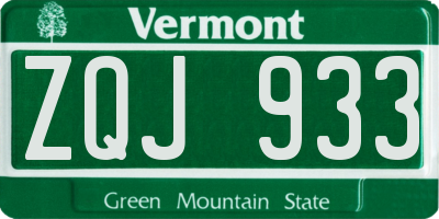 VT license plate ZQJ933