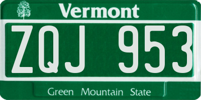 VT license plate ZQJ953