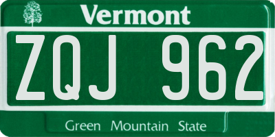 VT license plate ZQJ962