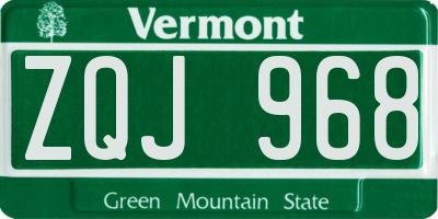 VT license plate ZQJ968