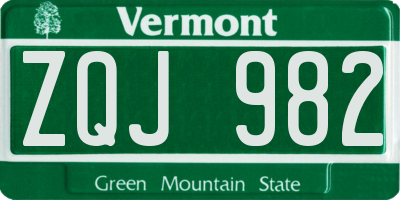VT license plate ZQJ982