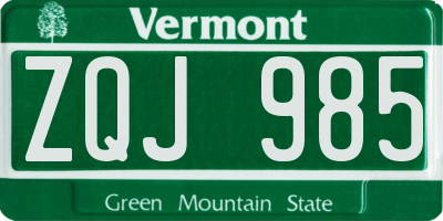VT license plate ZQJ985