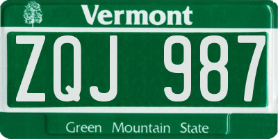 VT license plate ZQJ987