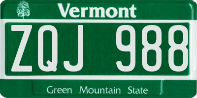 VT license plate ZQJ988
