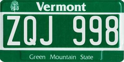 VT license plate ZQJ998