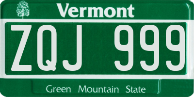 VT license plate ZQJ999