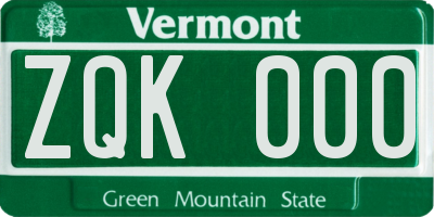 VT license plate ZQK000