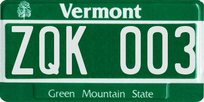 VT license plate ZQK003