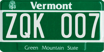 VT license plate ZQK007