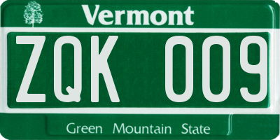 VT license plate ZQK009