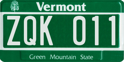 VT license plate ZQK011