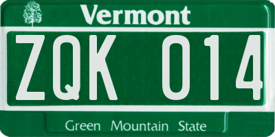 VT license plate ZQK014