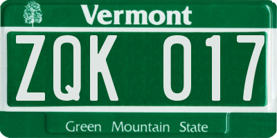 VT license plate ZQK017