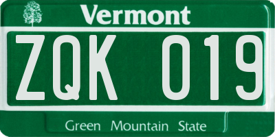 VT license plate ZQK019