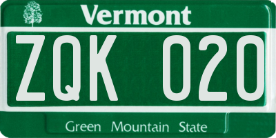 VT license plate ZQK020
