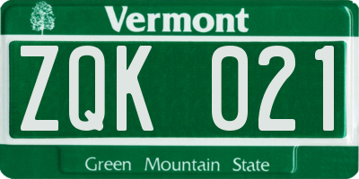 VT license plate ZQK021