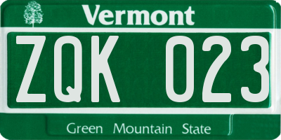 VT license plate ZQK023