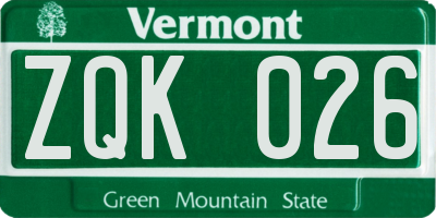 VT license plate ZQK026