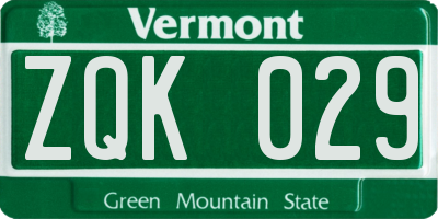 VT license plate ZQK029