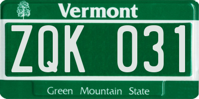 VT license plate ZQK031