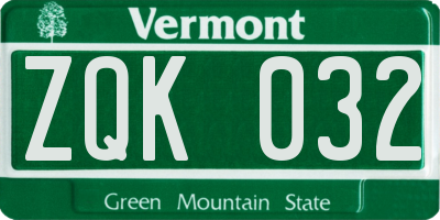 VT license plate ZQK032