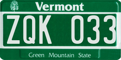 VT license plate ZQK033