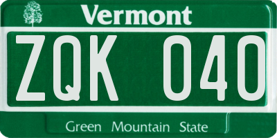 VT license plate ZQK040