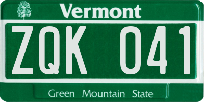 VT license plate ZQK041
