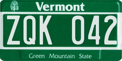 VT license plate ZQK042