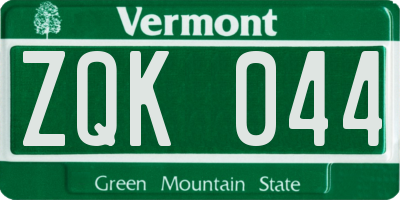 VT license plate ZQK044