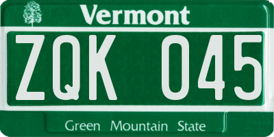 VT license plate ZQK045