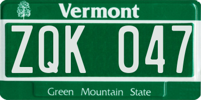 VT license plate ZQK047