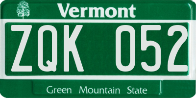 VT license plate ZQK052
