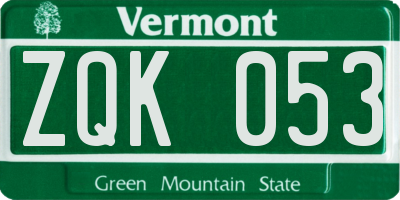 VT license plate ZQK053