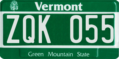 VT license plate ZQK055