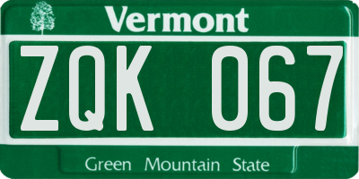 VT license plate ZQK067