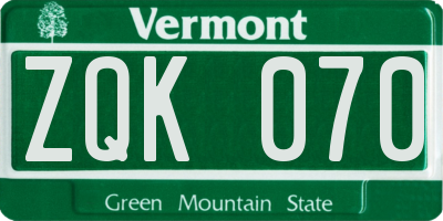 VT license plate ZQK070
