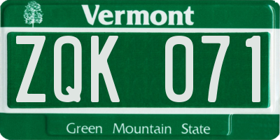 VT license plate ZQK071