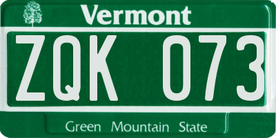 VT license plate ZQK073