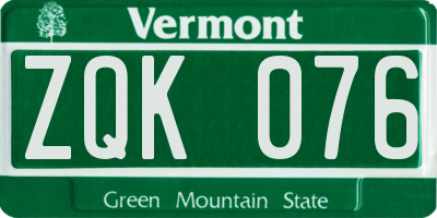 VT license plate ZQK076