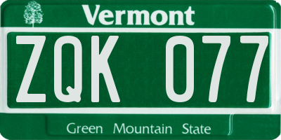 VT license plate ZQK077