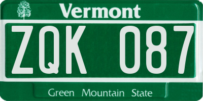 VT license plate ZQK087