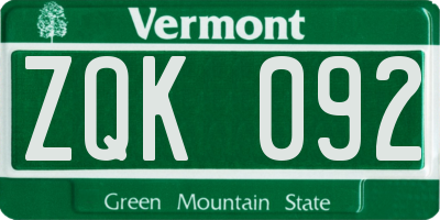 VT license plate ZQK092
